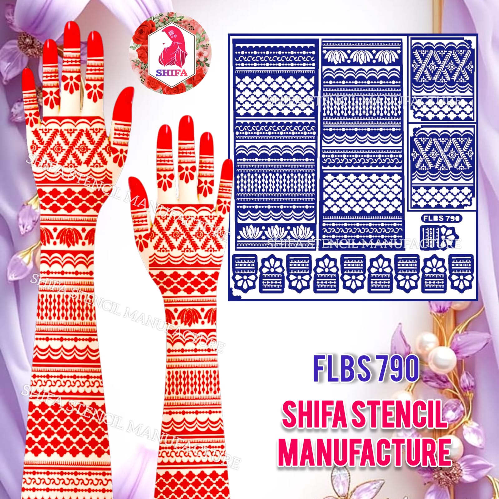 FLBS 790 Traditional Full Hand Henna Stencil Sticker overview Henna Stencil - Shifa Stencil